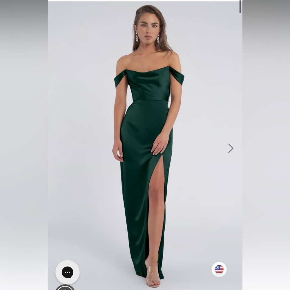 Jenny Yoo Sawyer Emerald Green Off-Shoulder Gown with Slit